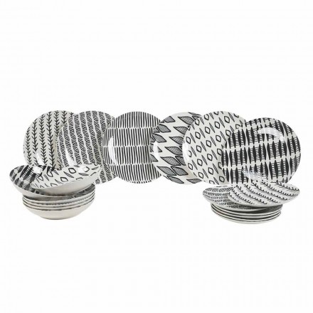 Elegant Design Black and White Porcelain Dinnerware Set 18 Pieces - Tanzania Viadurini