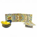 Set of Modern Colored Square Plates in Porcelain 18 Pieces - Summer