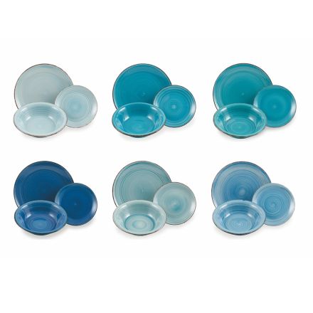 Dinnerware Set Blue Shades Complete Tableware in Stoneware 18 Pieces - Abruzzo4 Viadurini