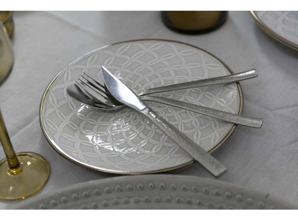 Cutlery Set 24 Pieces Complete Modern Design in Steel - Striped Viadurini