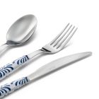 Steel and Plastic Cutlery Set Blue or White Decoration 24 Pcs - Alessandra Viadurini