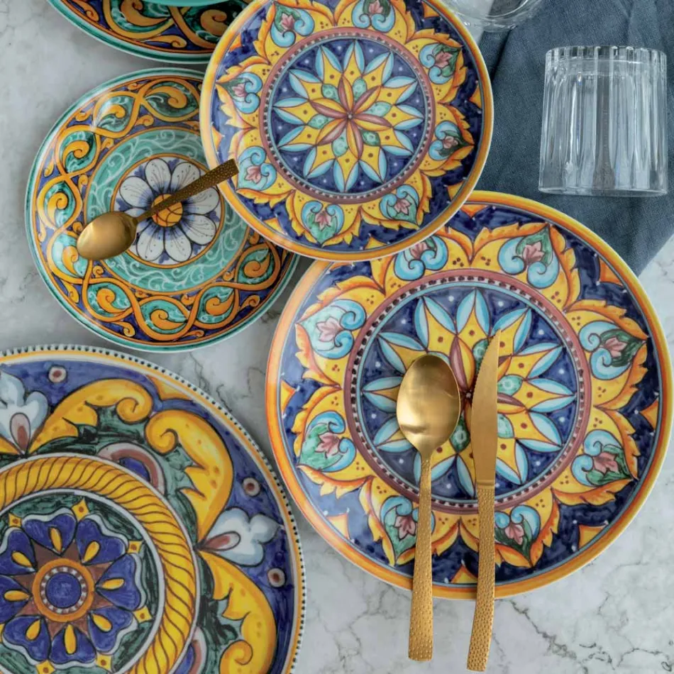 Tortoise Effect Satin Gold Steel Cutlery Set 24 Pieces - Rock Viadurini