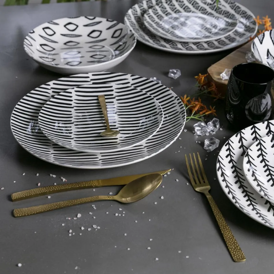 Tortoise Effect Satin Gold Steel Cutlery Set 24 Pieces - Rock Viadurini