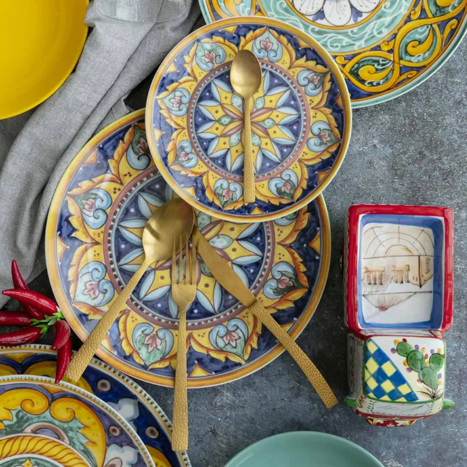 Tortoise Effect Satin Gold Steel Cutlery Set 24 Pieces - Rock Viadurini