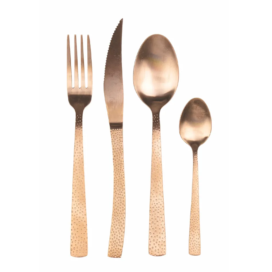 Matt Copper Steel Cutlery Set Tortoise Effect 24 Pieces - Rock Viadurini