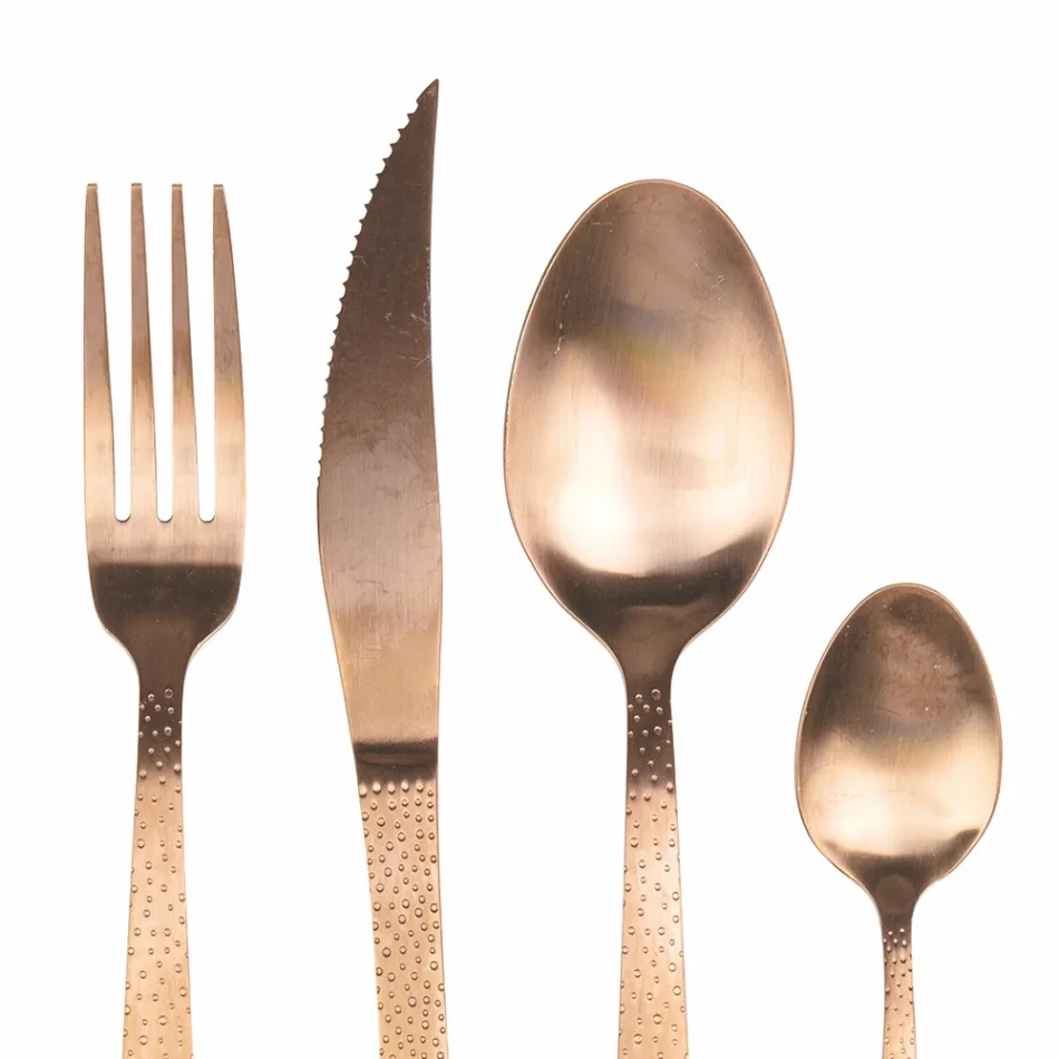 Matt Copper Steel Cutlery Set Tortoise Effect 24 Pieces - Rock Viadurini