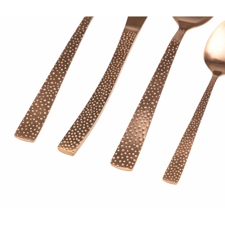 Matt Copper Steel Cutlery Set Tortoise Effect 24 Pieces - Rock Viadurini