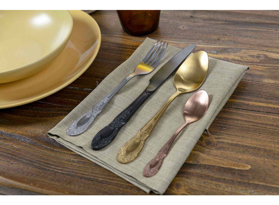 Cutlery Set Colored Satin Steel Complete 24 Pieces Design - Fantasy Viadurini
