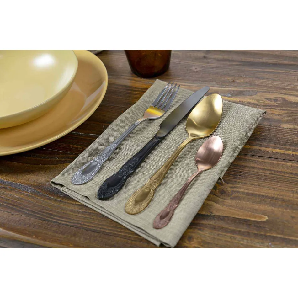 Cutlery Set Colored Satin Steel Complete 24 Pieces Design - Fantasy Viadurini