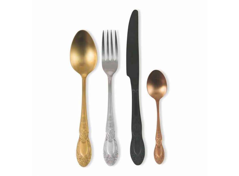Cutlery Set Colored Satin Steel Complete 24 Pieces Design - Fantasiapos Viadurini