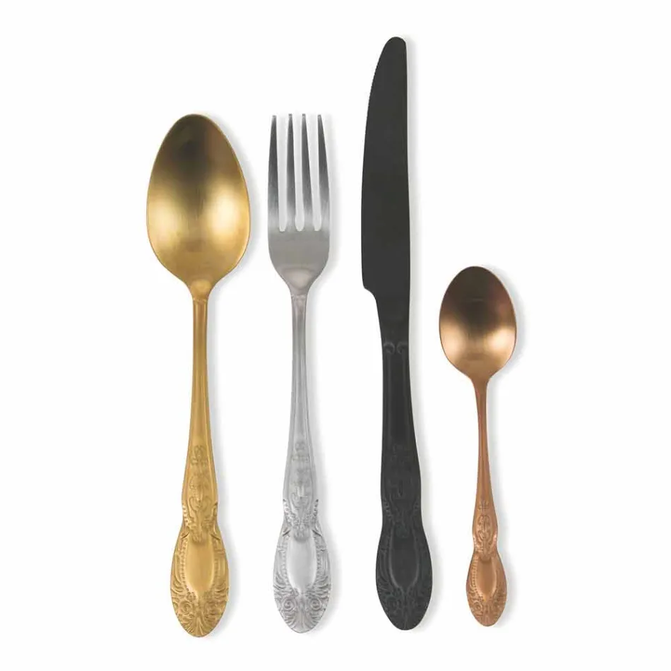 Cutlery Set Colored Satin Steel Complete 24 Pieces Design - Fantasiapos Viadurini