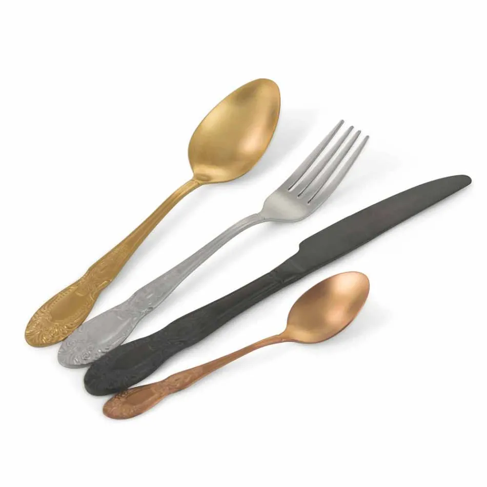 Cutlery Set Colored Satin Steel Complete 24 Pieces Design - Fantasiapos Viadurini