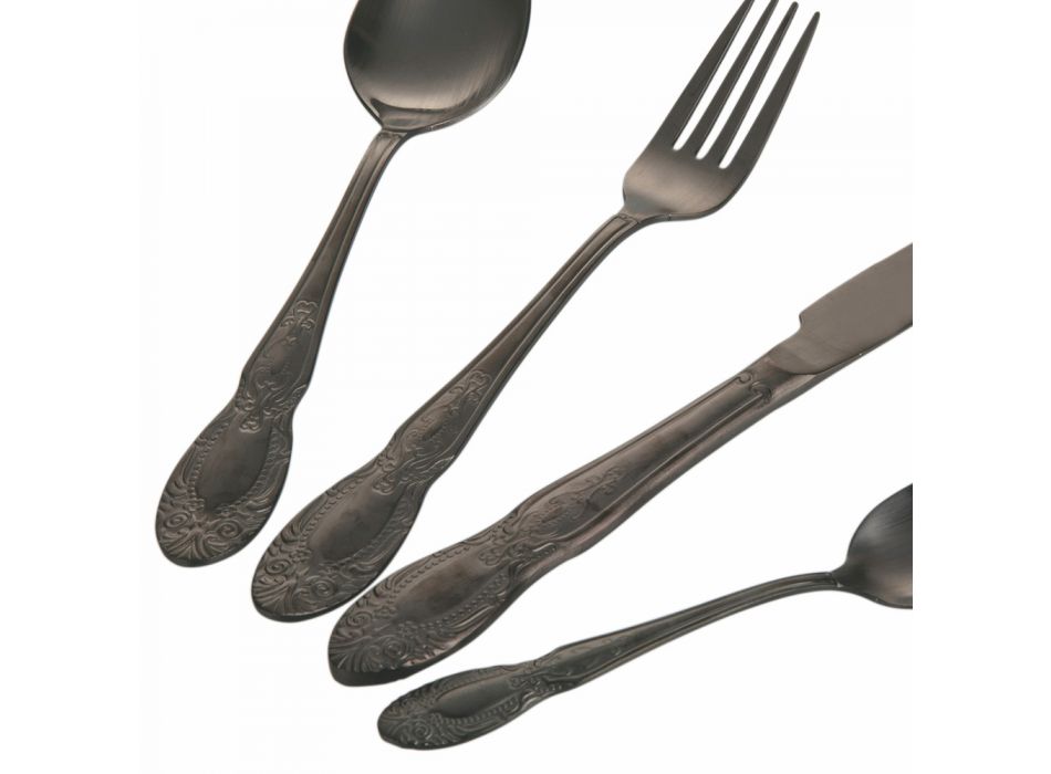 Black or Gold Satin Steel Cutlery Set Complete 24 Pieces - Fantasy Viadurini