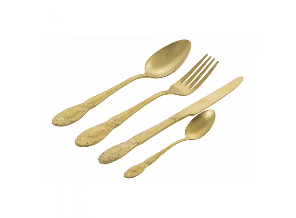 Black or Gold Satin Steel Cutlery Set Complete 24 Pieces - Fantasy