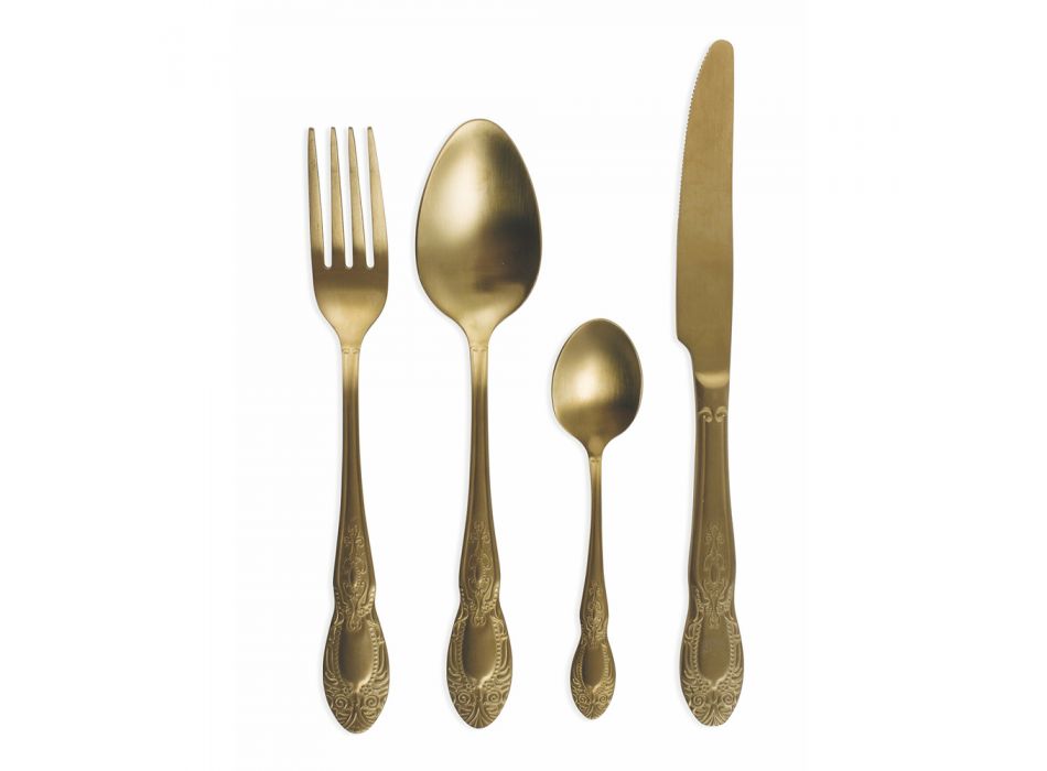 Black or Gold Satin Steel Cutlery Set Complete 24 Pieces - Fantasy Viadurini