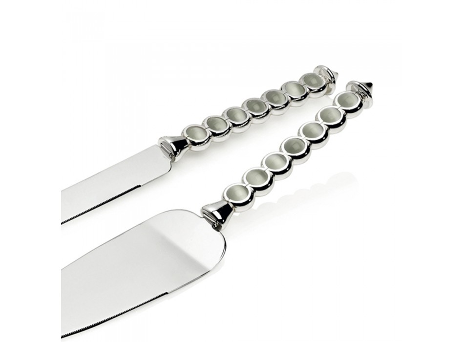 Silver Metal and Luxury Mother of Pearl Cake Cutlery Set - Perlite Viadurini