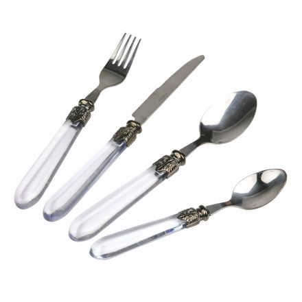 Steel Cutlery Set and Transparent Plastic Handle 24 Pcs - Palazzo Viadurini