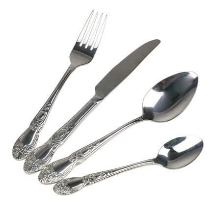 Polished Steel Cutlery Set Baroque Decor Handle 24 Pieces - Messier Viadurini