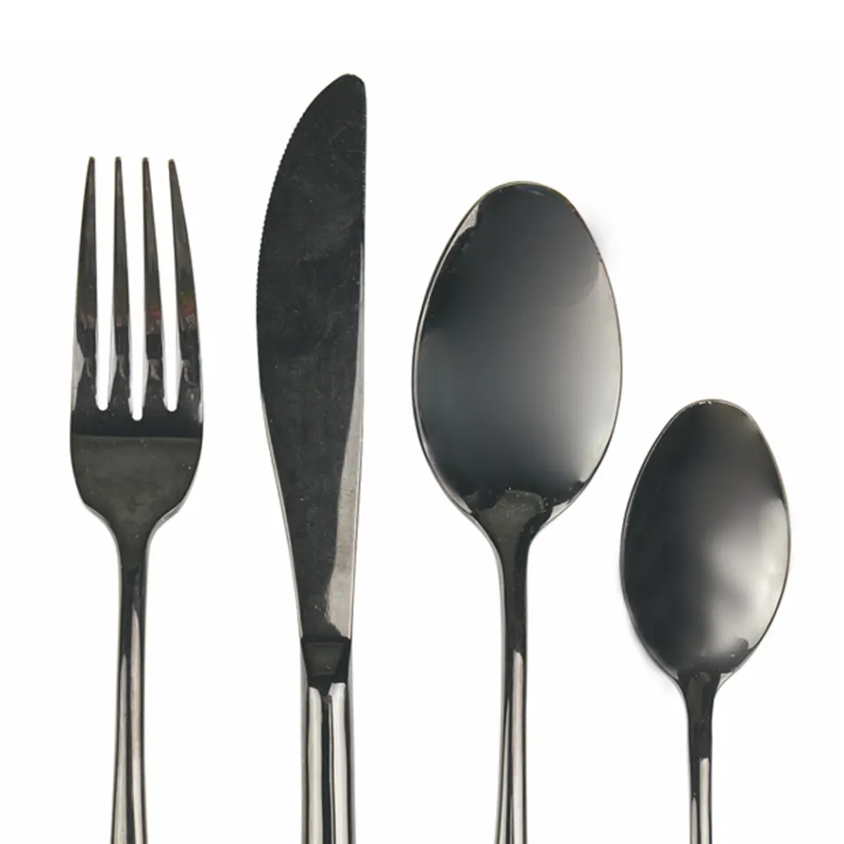 Glossy Black Steel Cutlery Set Rounded Design 24 Pieces - Drop Viadurini