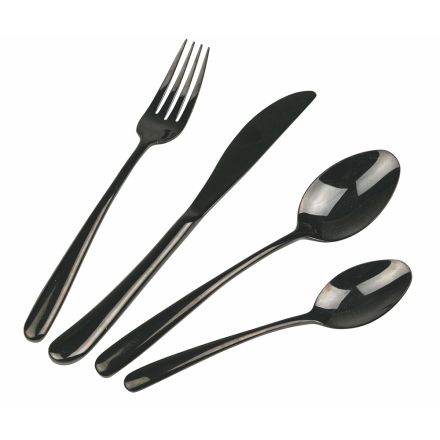 Glossy Black Steel Cutlery Set Rounded Design 24 Pieces - Drop Viadurini