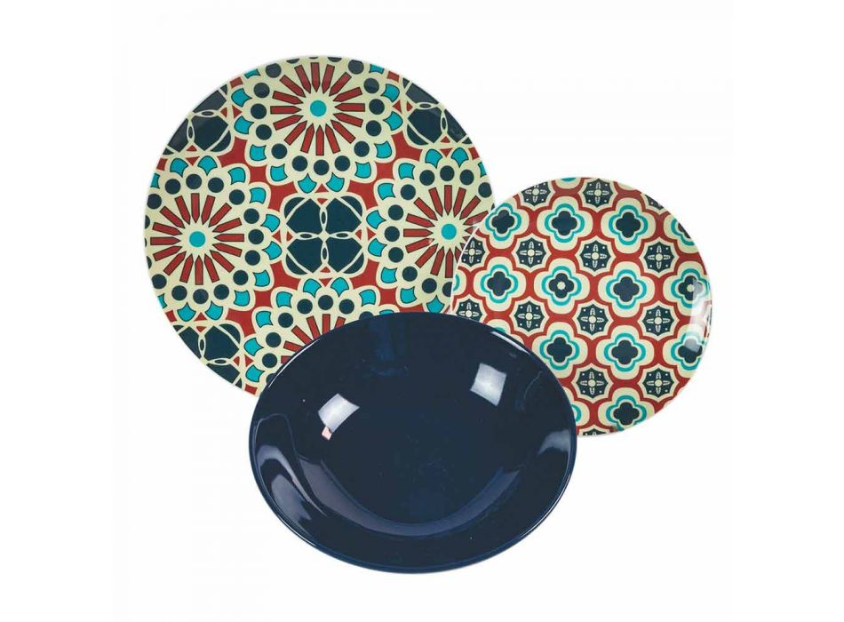 Table Service Dishes Porcelain and Modern Colored Stoneware 18 Pieces - Granaries Viadurini