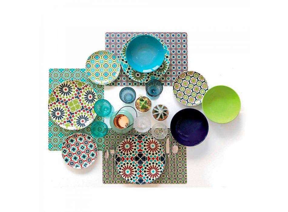 Table Service Dishes Porcelain and Modern Colored Stoneware 18 Pieces - Granaries Viadurini