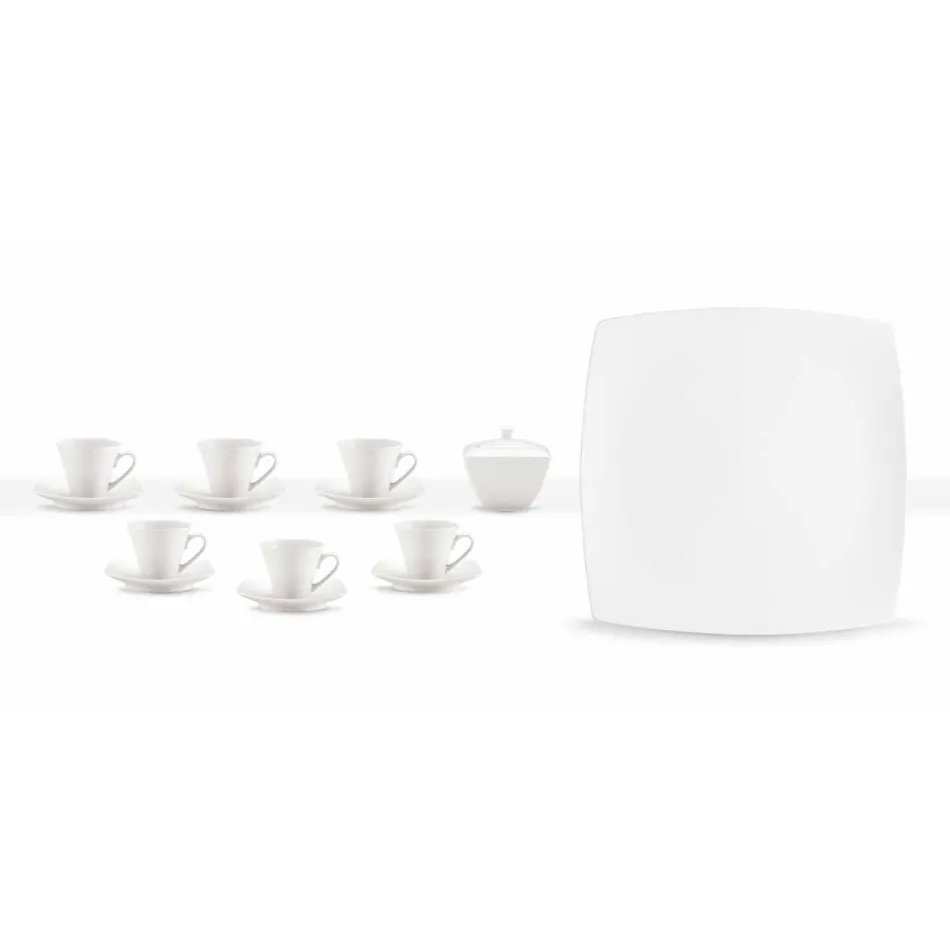 White Porcelain Coffee Cups Service Modern Design 8 Pieces - Duomo Viadurini
