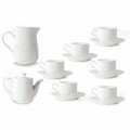 White Porcelain Cappuccino Cups Service 14 Breakfast Pieces - Samantha