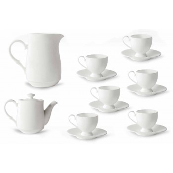 Cappuccino Cups Service with Foot 14 Pieces in White Porcelain - Armanda