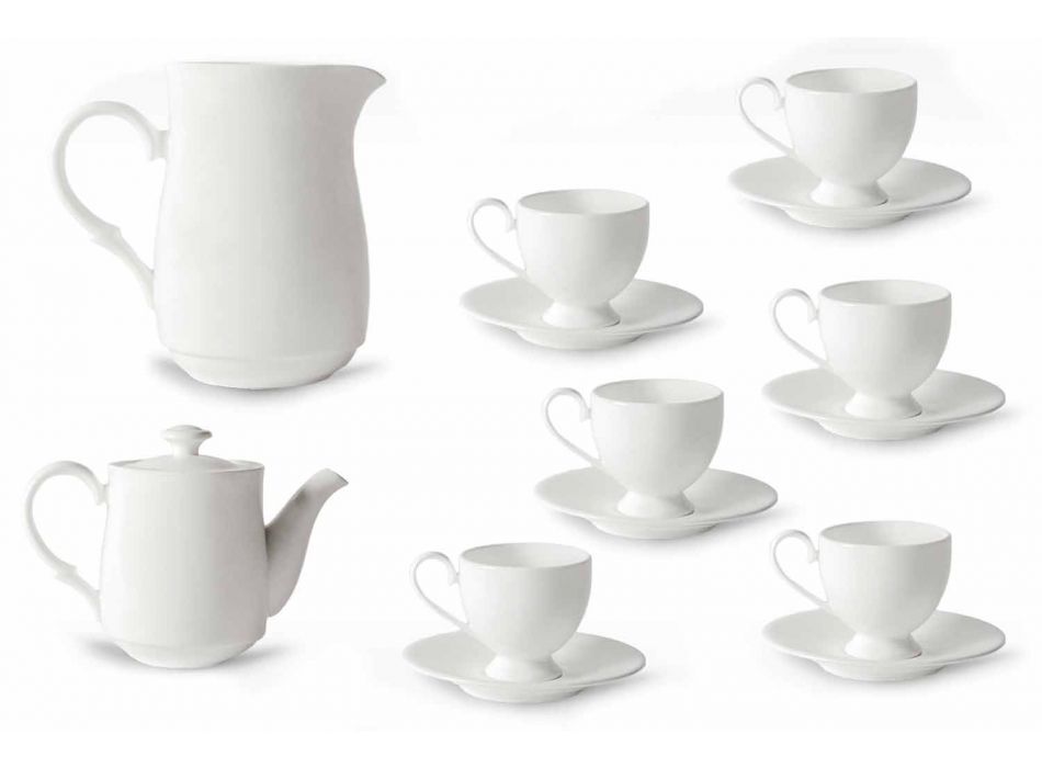Cappuccino Cups Service with Foot 14 Pieces in White Porcelain - Armanda Viadurini