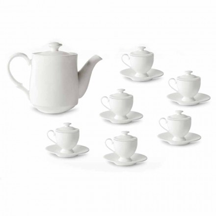 Coffee Cups Service with Foot and Lid 19 Pieces in Porcelain - Armanda Viadurini