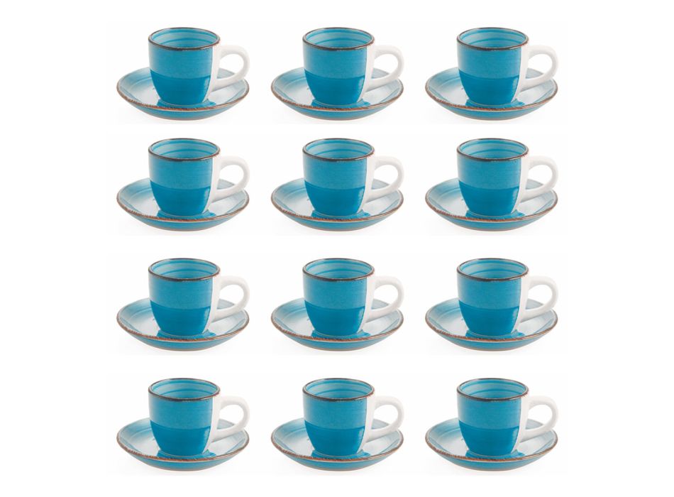 Coffee Cups Service with Saucer in Turquoise Stoneware 12 Pcs - Abruzzo Viadurini