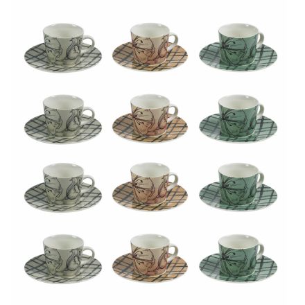 Bone China Coffee Cup Service with Saucer 12 Pieces - Ballet Viadurini