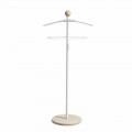 Modern design valet stand Fedor, natural wooden base and white metal