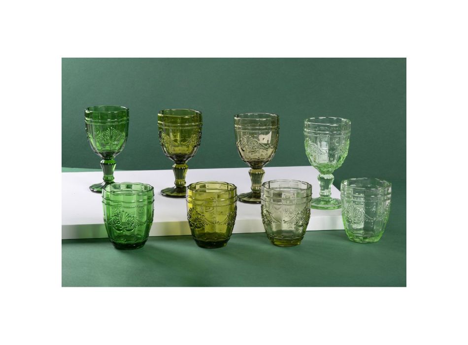 Set of 12 Water Glasses 265 ml in Glass with Arabesque Decoration - Arabic Viadurini