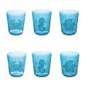 Set of 12 water glasses 315 ml in glass with marine decoration - fish