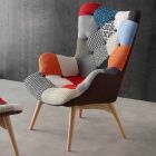 Set of 2 multicolor patchwork armchairs with Veronica solid wood legs Viadurini