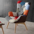 Modern multi coloured patchwork armchairs Veronica, solid wood legs 