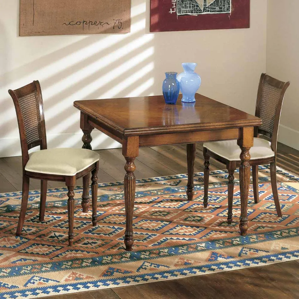 Set of 2 Walnut and Fabric Chairs with Turned Legs Made in Italy - Biotite Viadurini