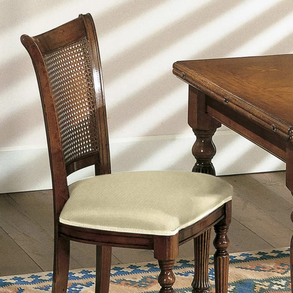 Set of 2 Walnut and Fabric Chairs with Turned Legs Made in Italy - Biotite Viadurini