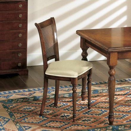 Set of 2 Walnut and Fabric Chairs with Turned Legs Made in Italy - Biotite Viadurini