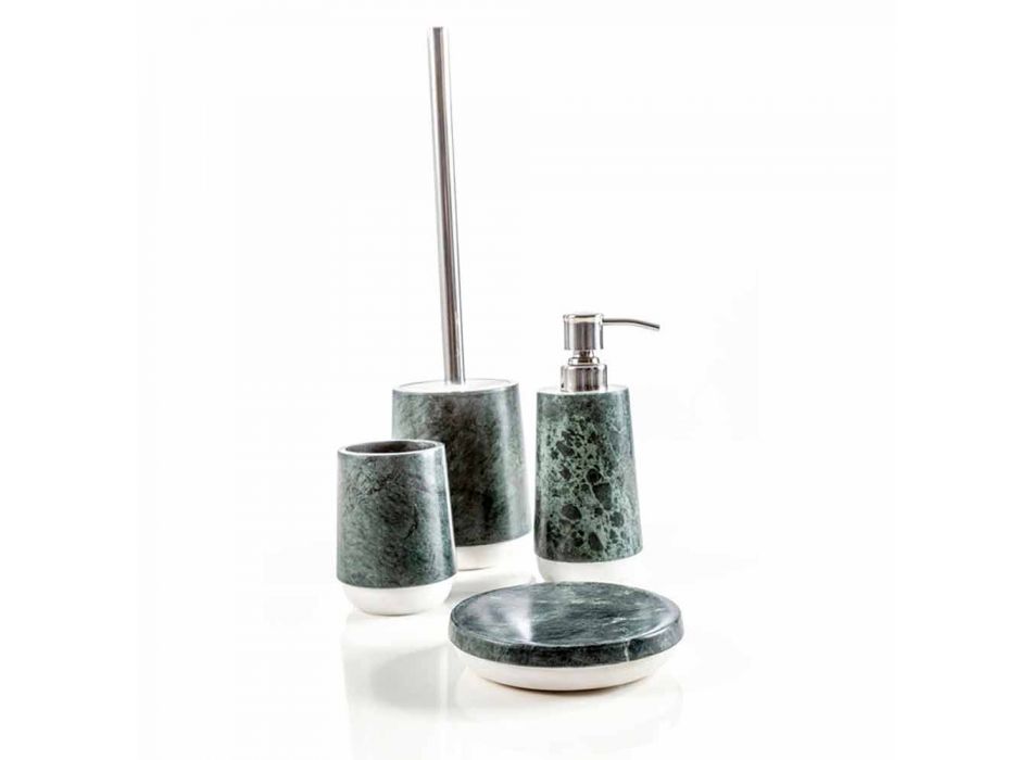 Modern bathroom accessories set in mottled green Bombei marble Viadurini