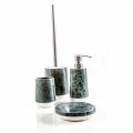 Modern bathroom accessories set in mottled green marble Bombei