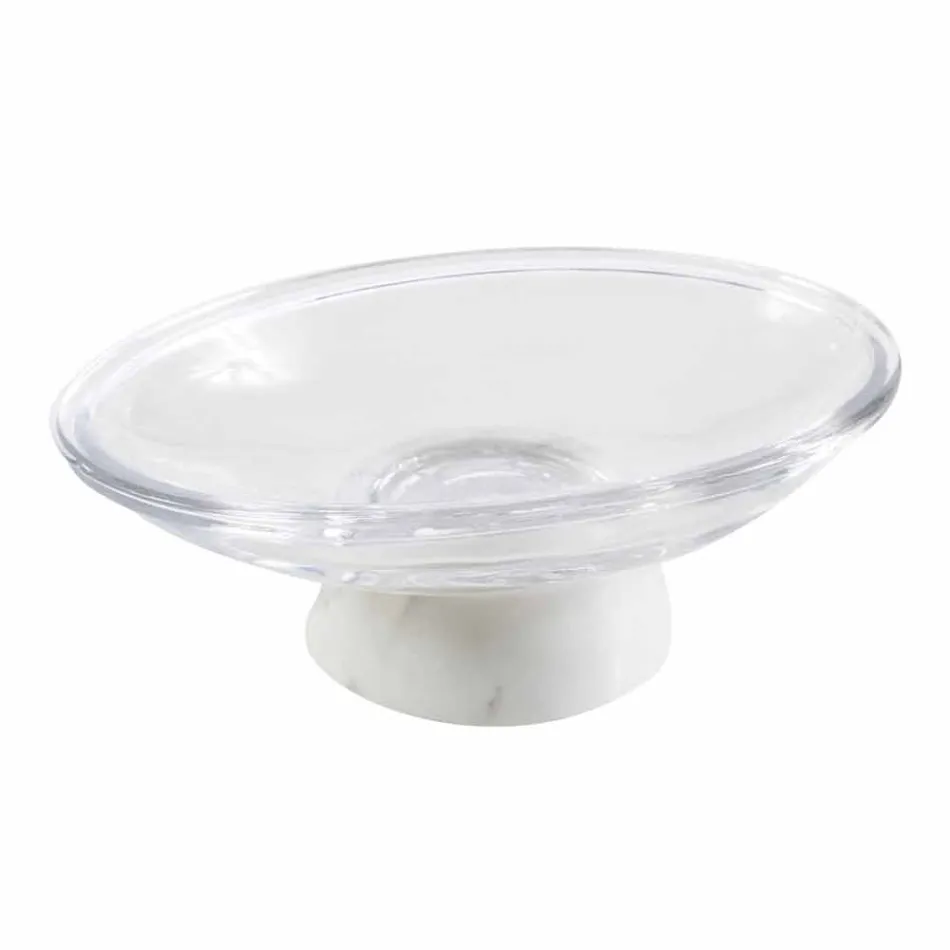 Modern bathroom accessories set in Calacatta marble and Carona glass Viadurini