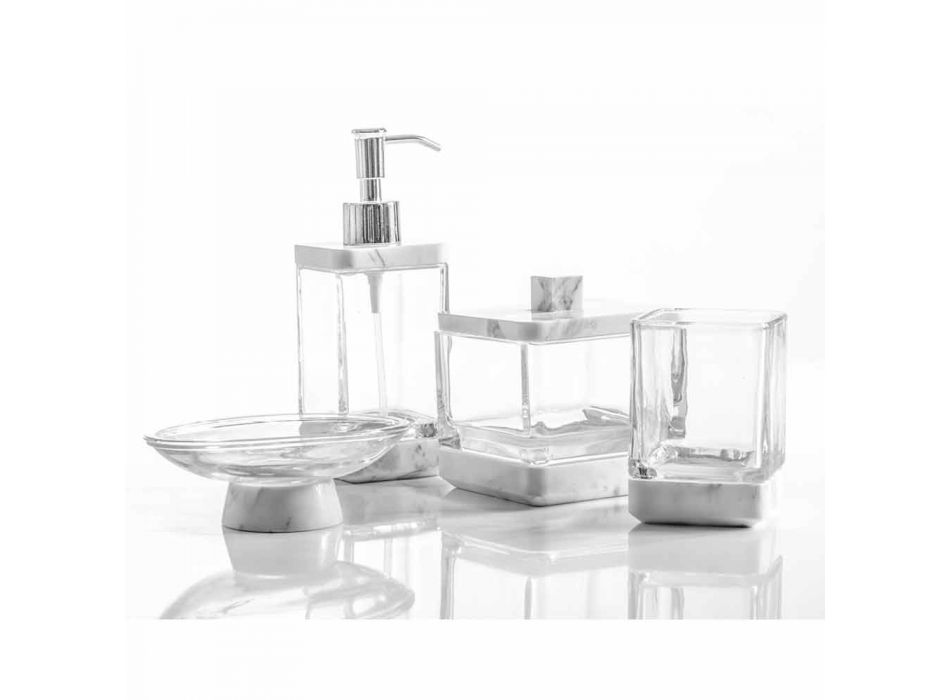 Modern bathroom accessories set in Calacatta marble and Carona glass Viadurini