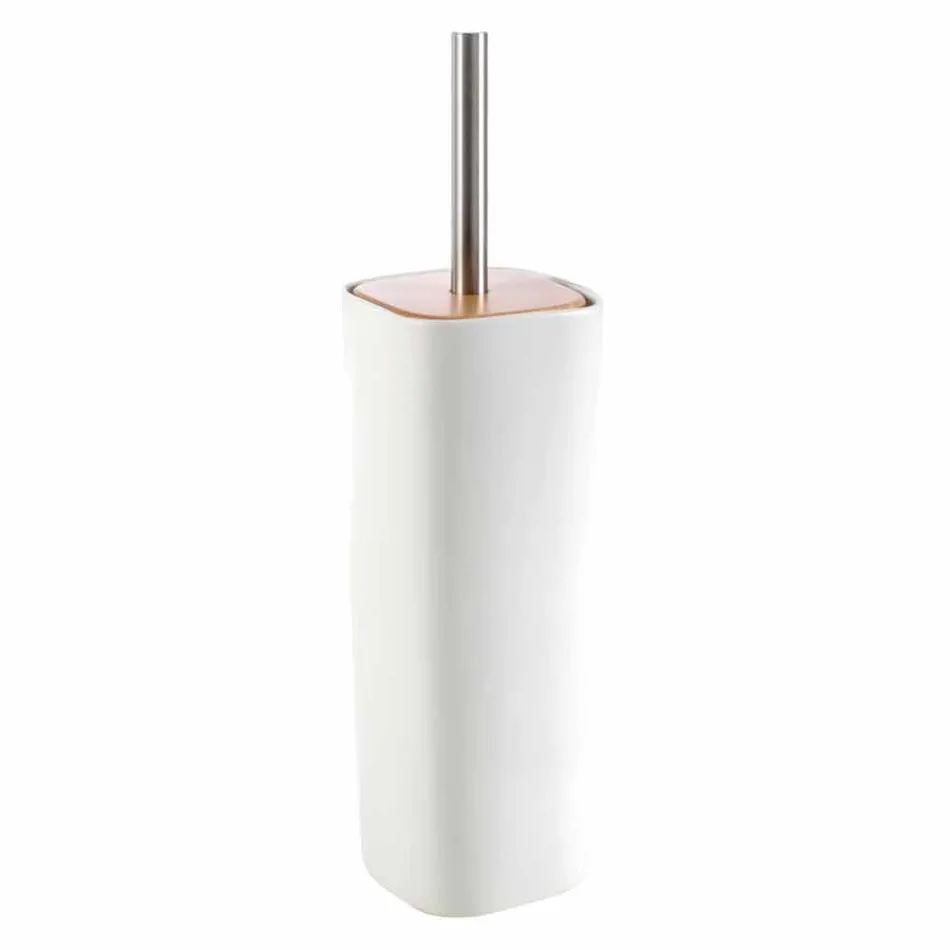 Carsoli modern ceramic and wood bathroom accessories set Viadurini