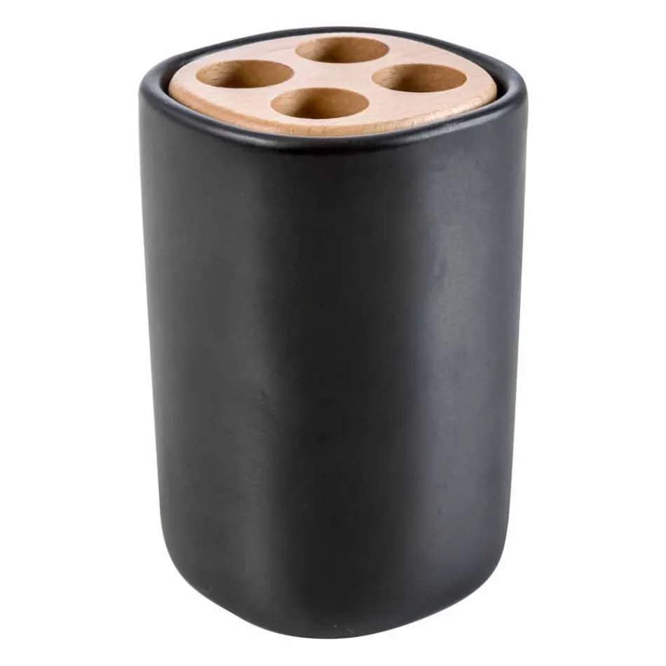 Carsoli modern ceramic and wood bathroom accessories set Viadurini