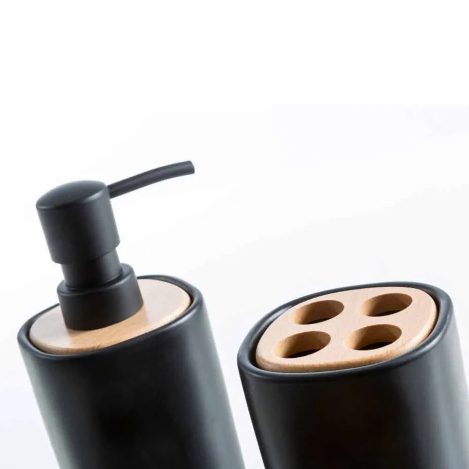 Carsoli modern ceramic and wood bathroom accessories set Viadurini