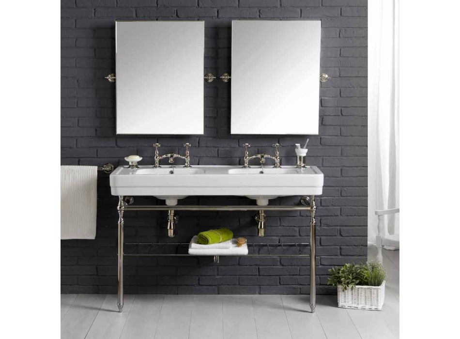 Bathroom set with white ceramic double console on Linear structure