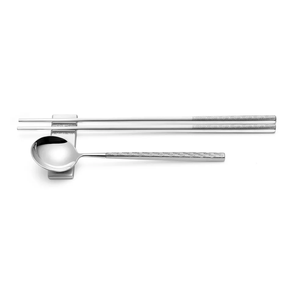 Set Consisting of Fruit Spoon, Chopsticks and Cutlery Rest with Origami - Osaka Viadurini